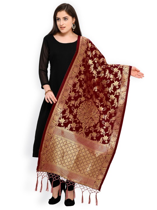 Maroon Woven Design Banarasi Silk Dupatta