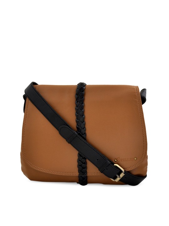Brown & Black Solid Sling Bag