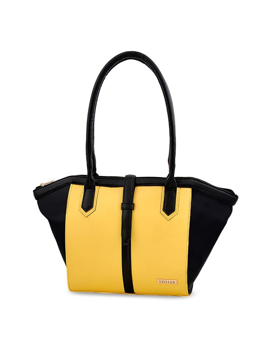 Yellow & Black Colourblocked Shoulder Bag