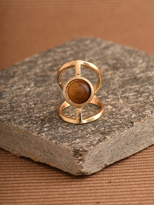 Gold-Toned & Brown Embellished Ring