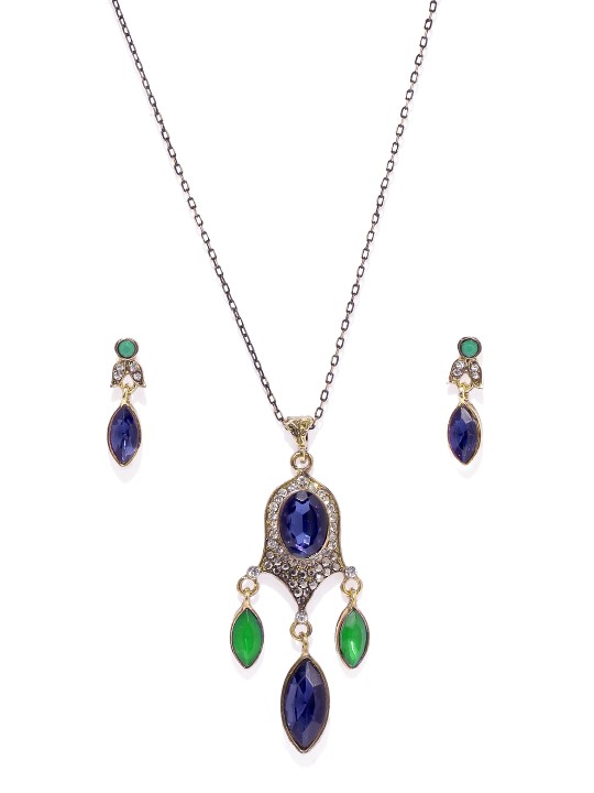 Women Gold-Toned & Blue Embellished Jewellery Set