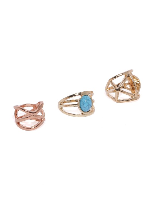 Women Set of 3 Gold-Toned Rings