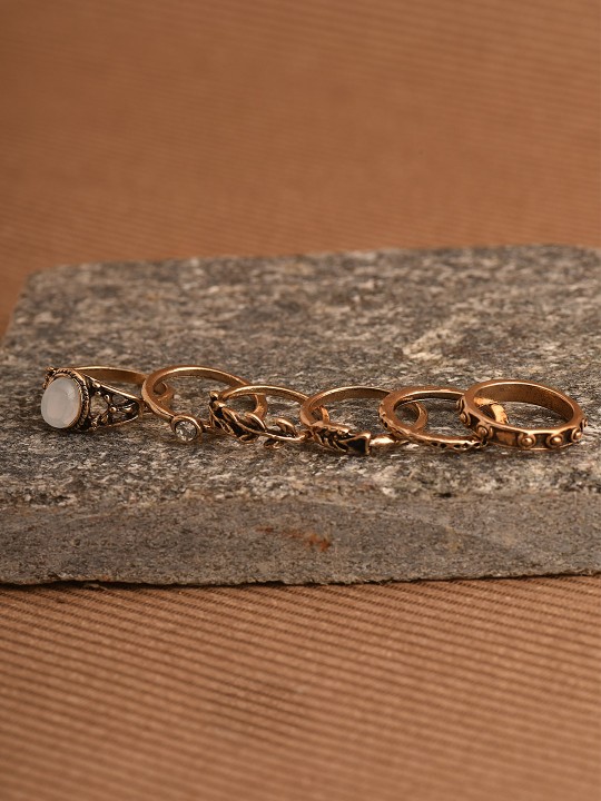Women Set of 6 Gold-Toned Rings