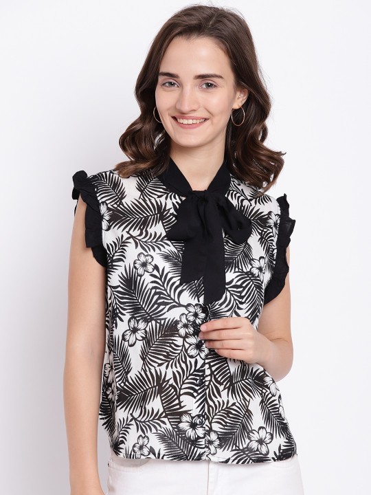 Women Black Printed Shirt Style Top XL
