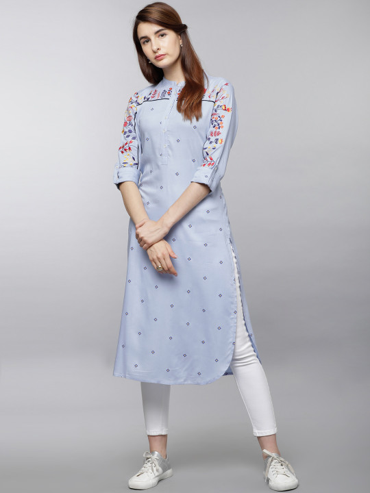 Vishudh Women Blue Embroidered Straight Republic Day Republic Day Kurta