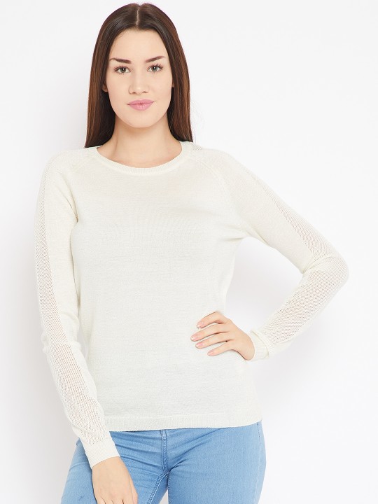 Women Off-White Solid Pullover S