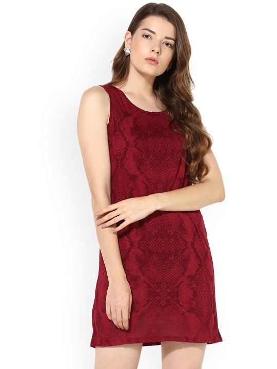 Women Maroon Self Design Sheath Dress XS