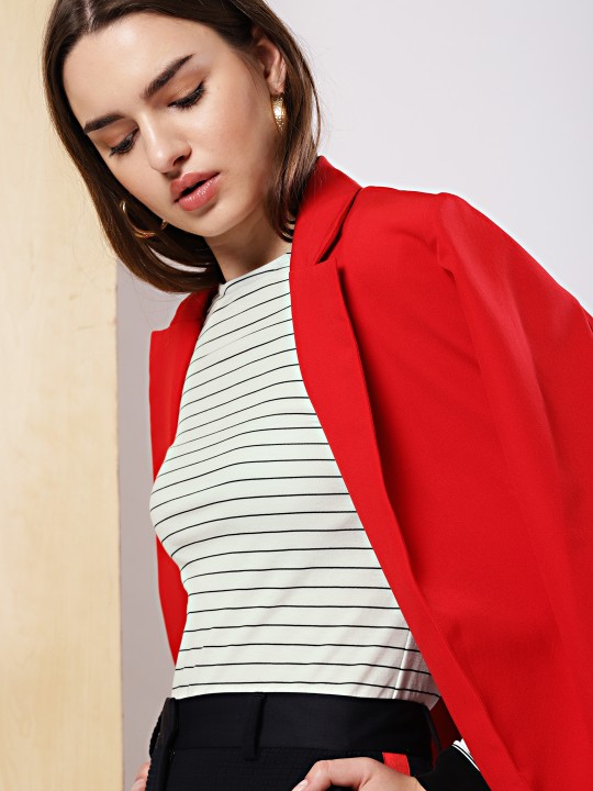 Women White & Black Striped Top S