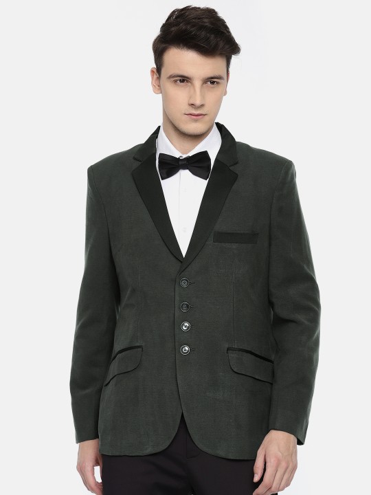 Charcoal Grey Solid Single-Breasted Slim Fit Party Blazer 36