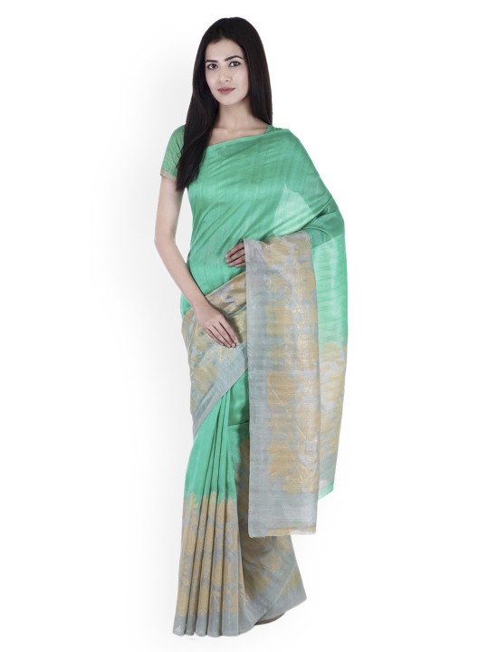 Green Printed Art Silk Saree