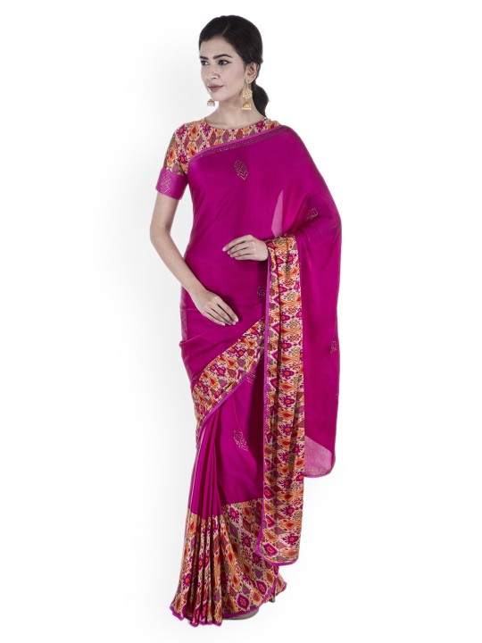 Pink Printed Pure Crepe Saree