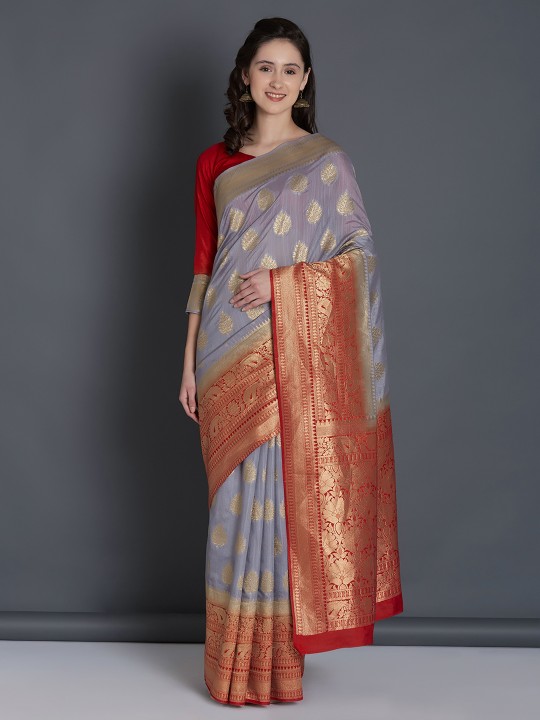 Mitera grey shop woven design saree