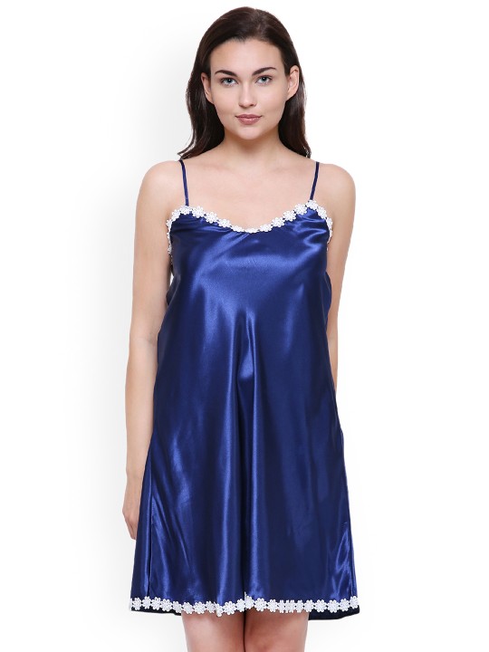 Blue Solid Baby Doll PlainSatinBlue