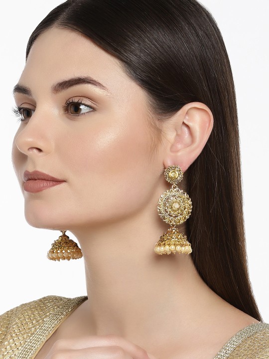 Zaveri Pearls Gold-Toned & White Classic Jhumkas