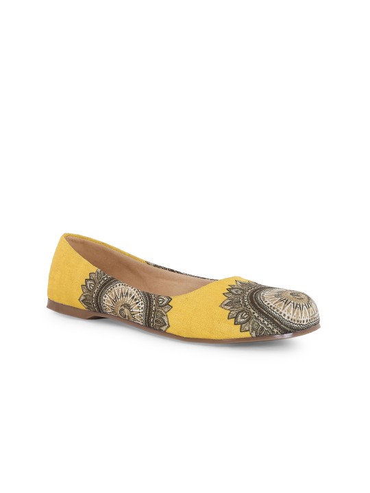 Women Yellow Printed Synthetic Ballerinas 36