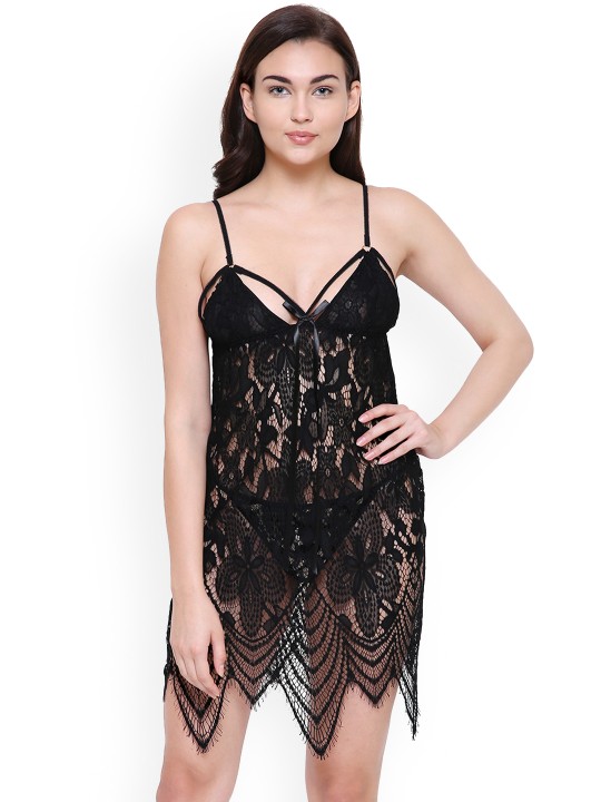 Black Self Design Baby Doll 1257Black