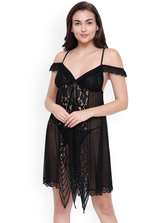 Black Self Design Baby Doll 491Black