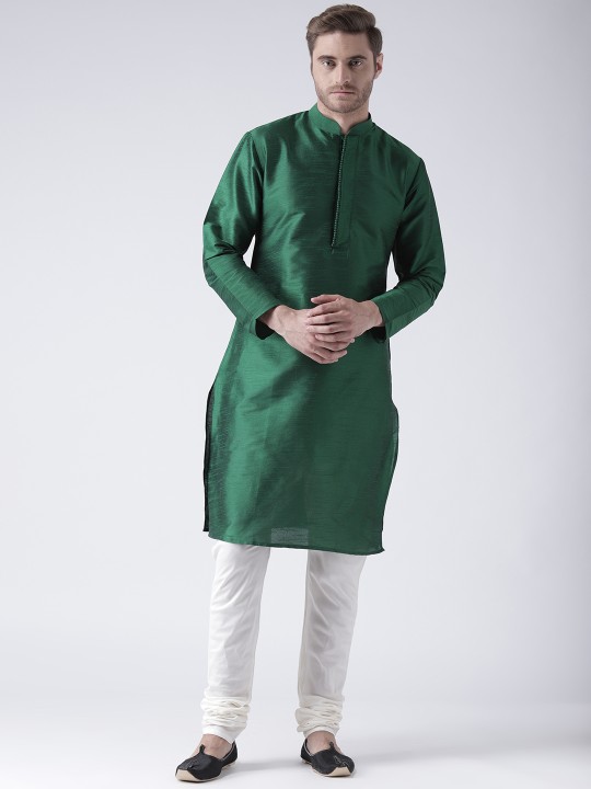Men Green Solid Kurta with Pyjamas S