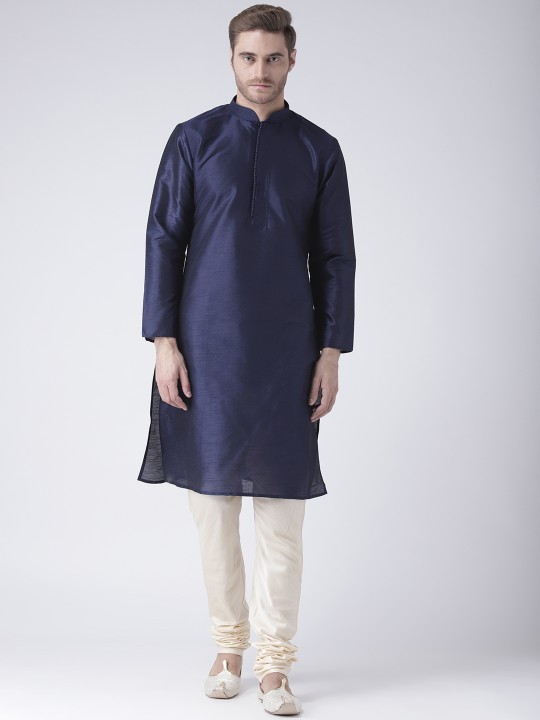 Men Navy Blue Solid Kurta with Pyjamas S