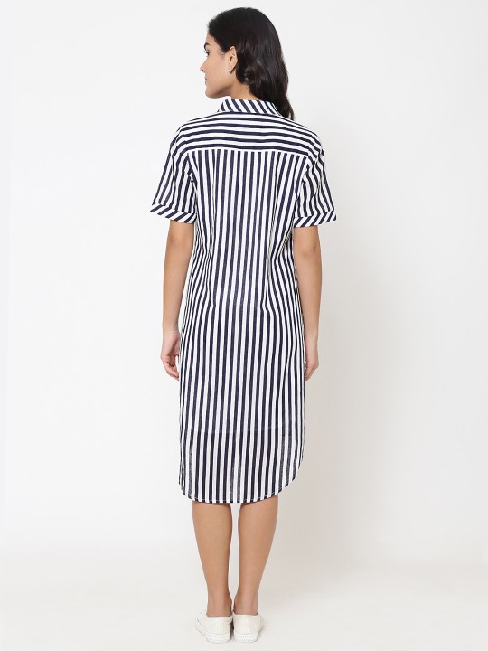 Buy Women Blue & White Striped Shirt Dress Online at desertcartINDIA