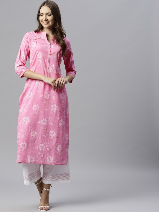 Women Pink Printed Kurta with Palazzos S