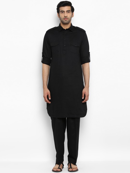 ethnix Men Black Solid Kurta with Trousers XS