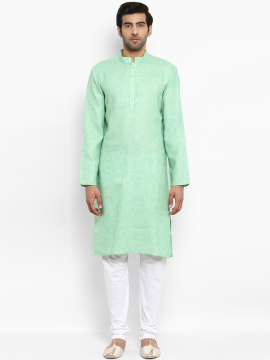 ethnix Men Green & White Self Design Kurta with Churidar XS