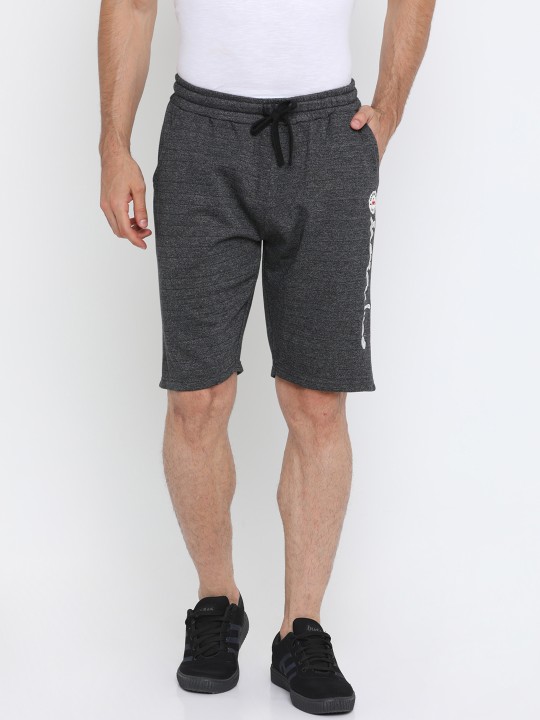 Men Charcoal Self Design Regular Fit Regular Shorts 38