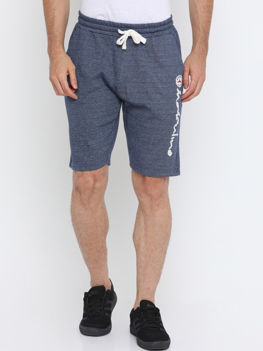 Men Blue Self Design Regular Fit Regular Shorts 38