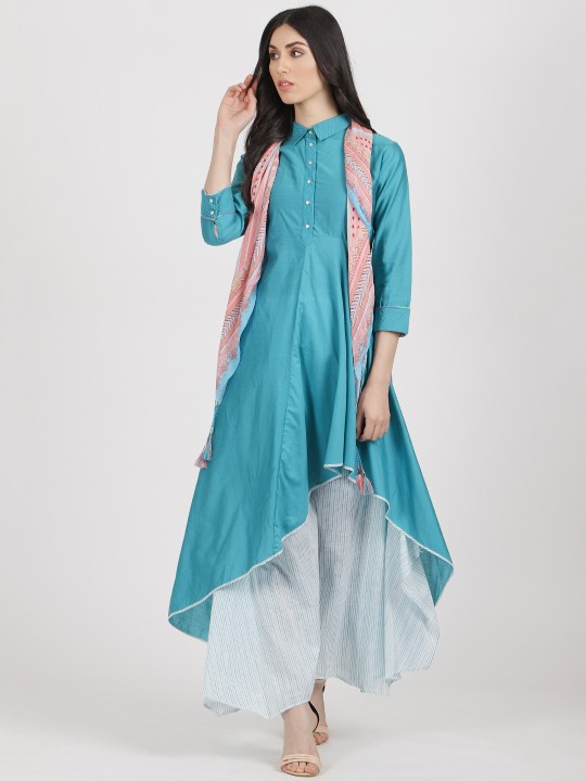 Women Blue & Solid Kurta with Palazzos & Dupatta S