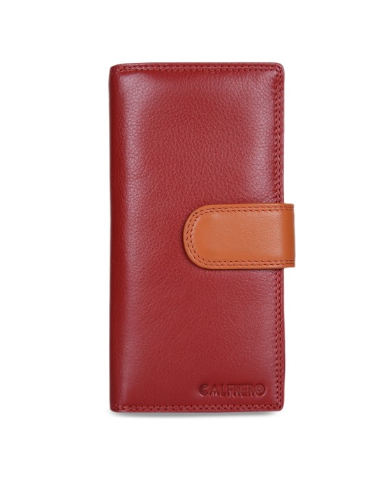 Women Red Textured Leather Two Fold Wallet