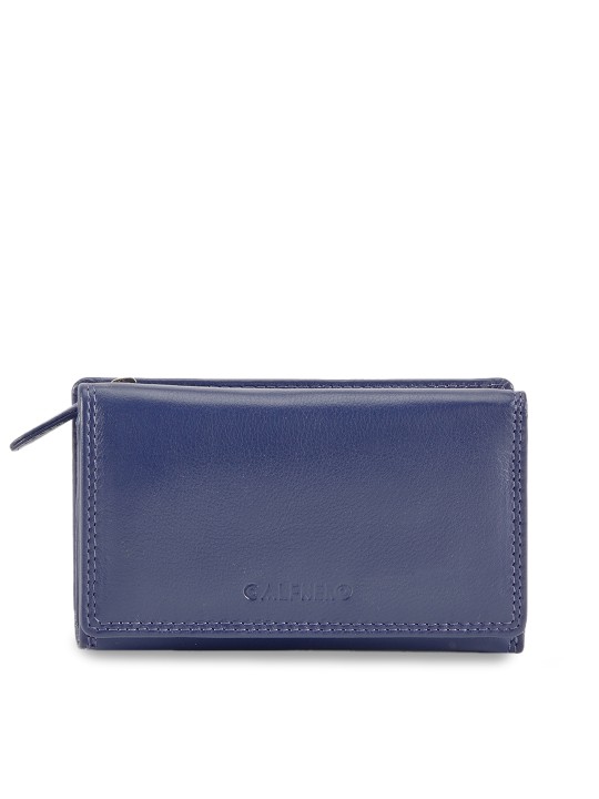 Women Purple Solid Leather Three Fold Wallet
