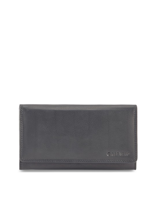 Women Grey Solid Leather Two Fold Wallet