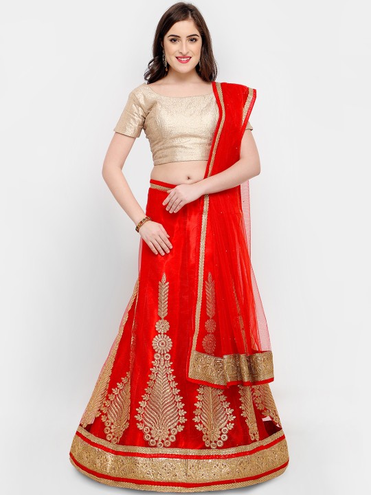 Red Semi-Stitched Lehenga & Blouse with Dupatta