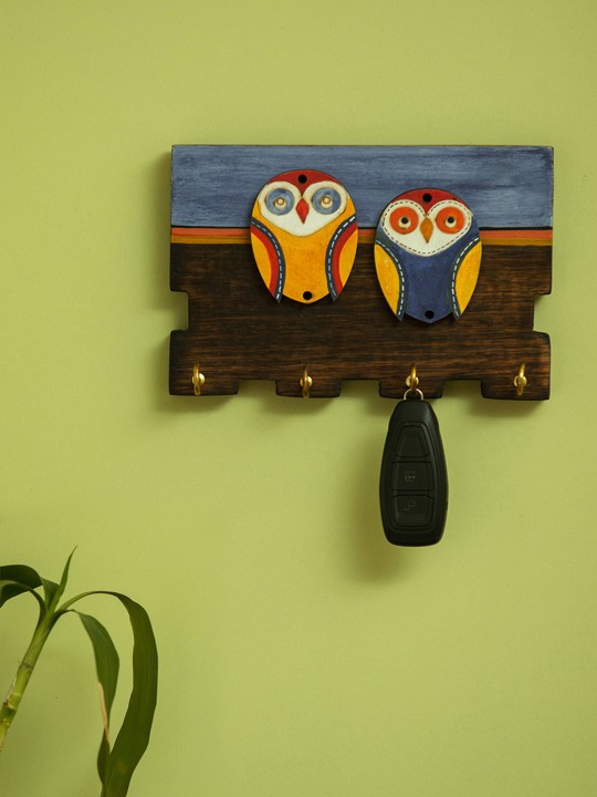 Brown & Blue Wooden Key Holder