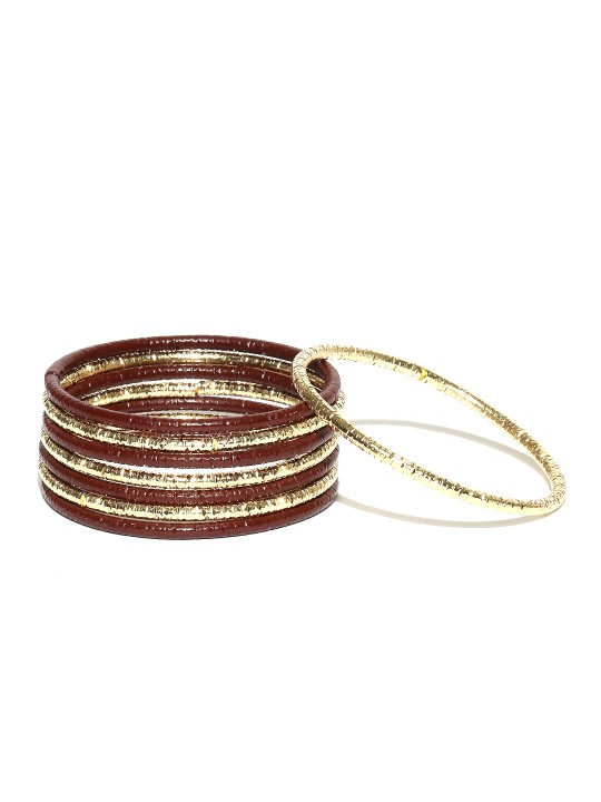 Set of 8 Brown & Gold-Toned Bangles