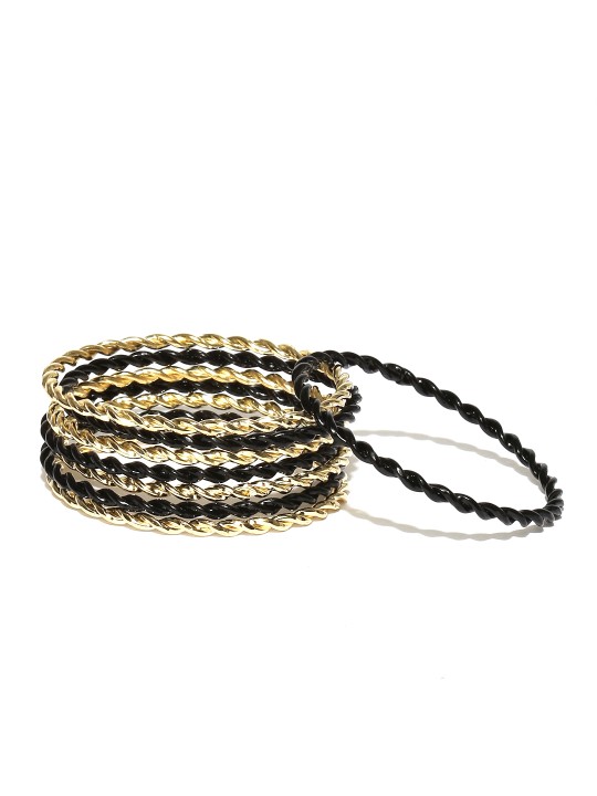 Set of 8 Black & Gold-Toned Bangles