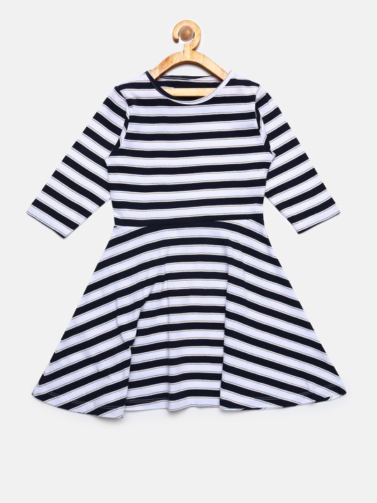 Girls Black Striped Fit and Flare Dress 9-10Y