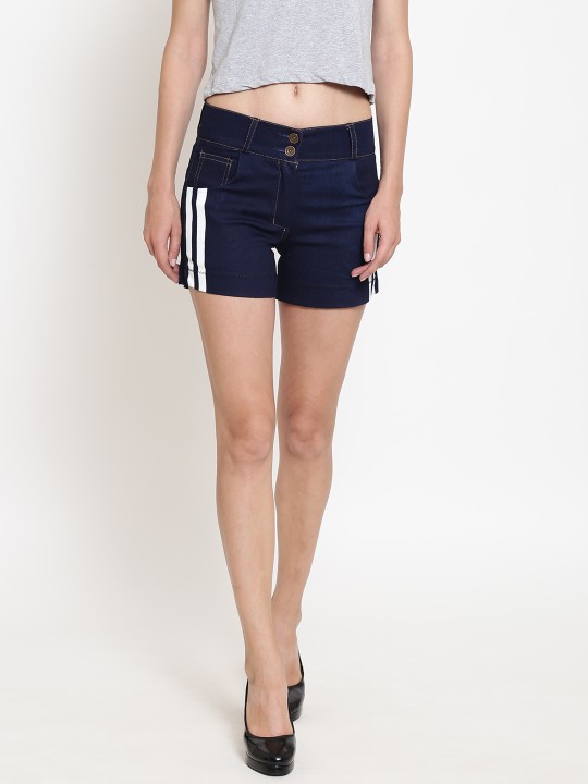 Women Navy Blue Solid Regular Fit Denim Shorts 26