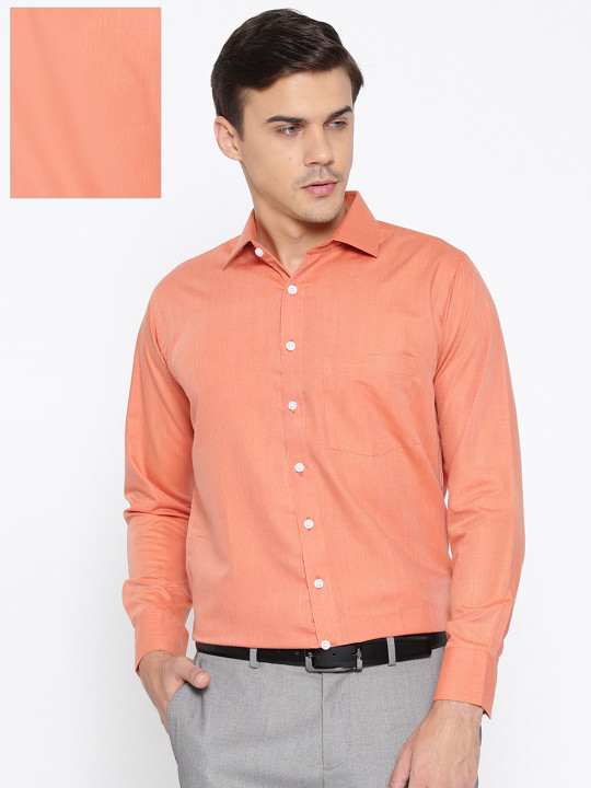 Shaftesbury London Men Orange Smart Slim Fit Solid Formal Shirt