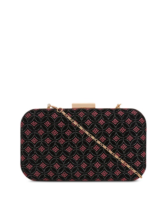 Black & Pink Textured Clutch