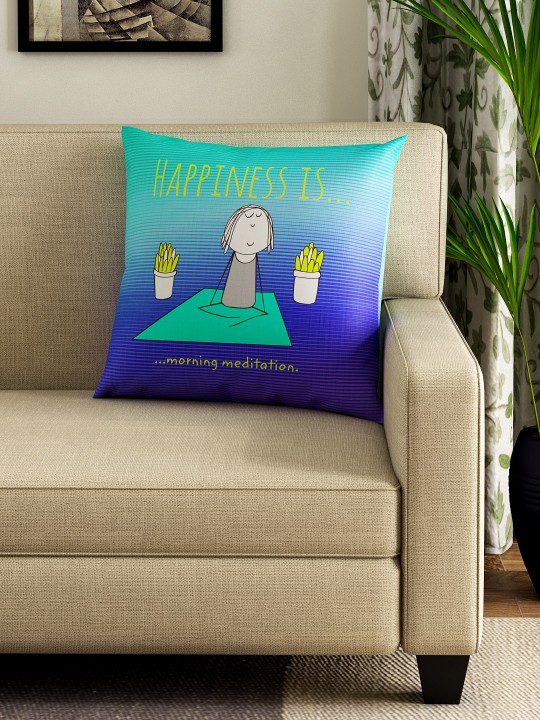 Blue Printed Square 40.6 cm x 40.6 cm Cushion