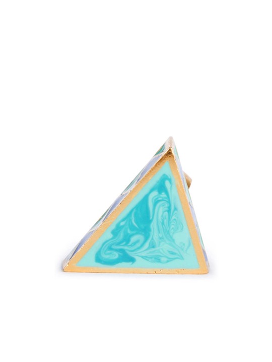 Women Gold-Plated Blue Madhubani Triangular Ring