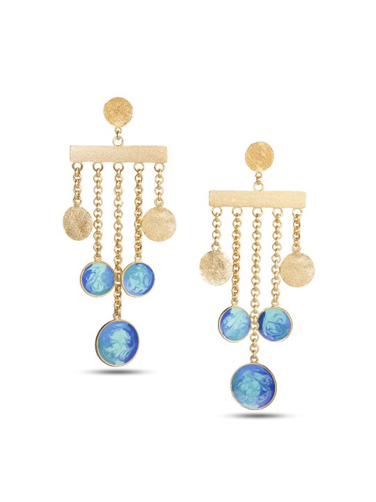 Gold-Toned & Blue Contemporary Drop Earrings