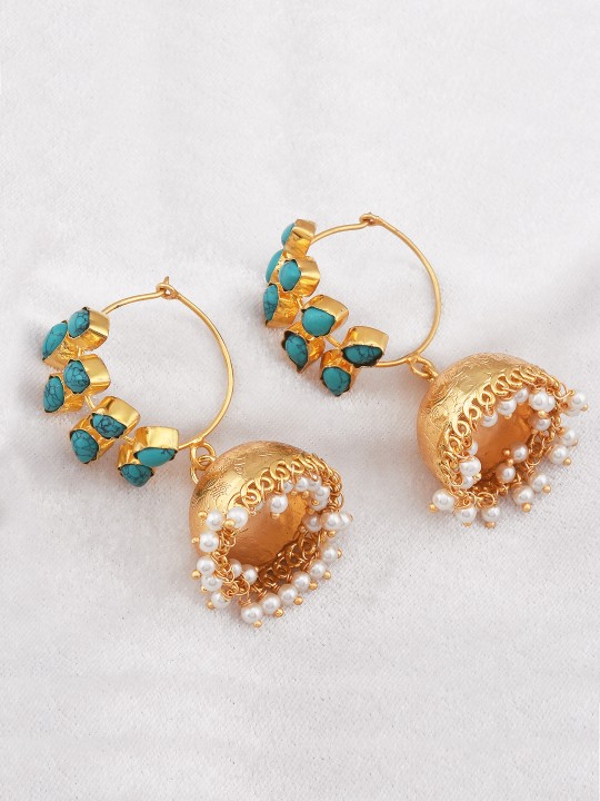 Turquoise Blue Gold-Plated Classic Jhumkas