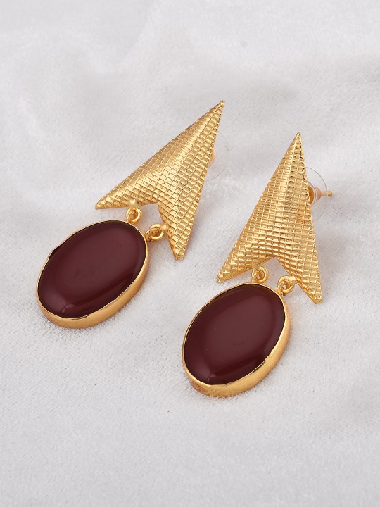 Maroon Gold-Plated Geometric Drop Earrings