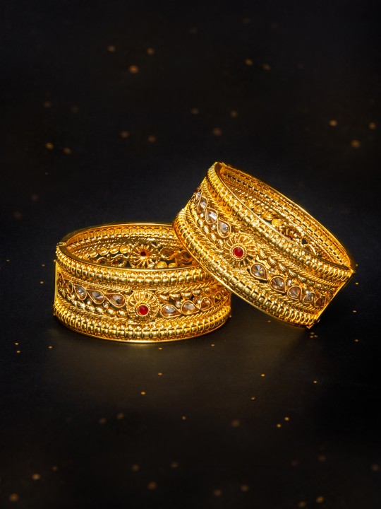 Set of 2 Gold-Plated CZ-Studded Handcrafted Bangles