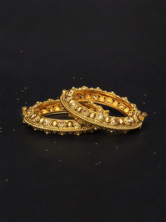 Set of 2 Gold-Plated CZ-Studded Handcrafted Bangles