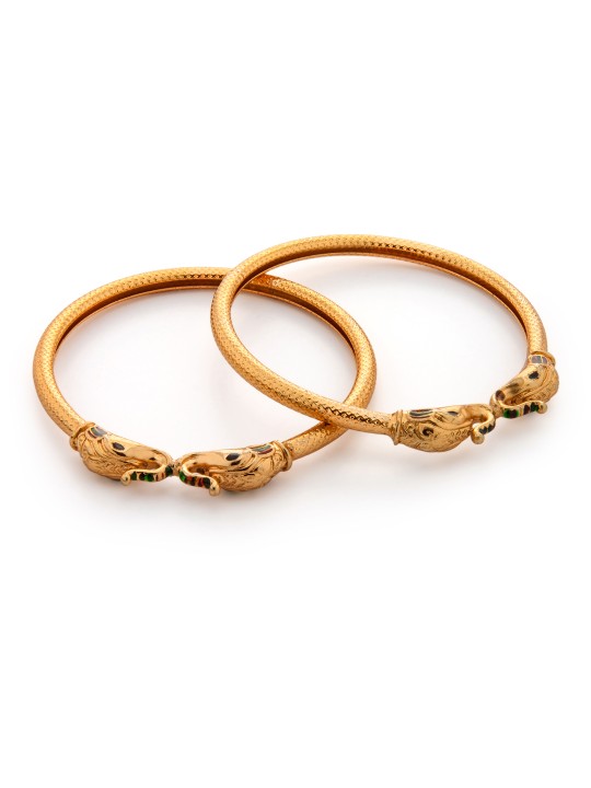 Set of 2 Gold-Plated CZ-Studded Handcrafted Bangles