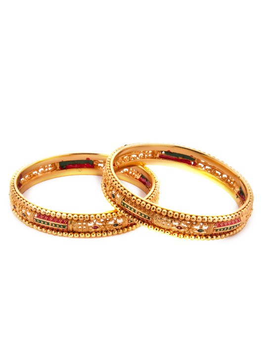 Set of 2 Gold-Toned Handcrafted Gold Plated Embellished Bangles